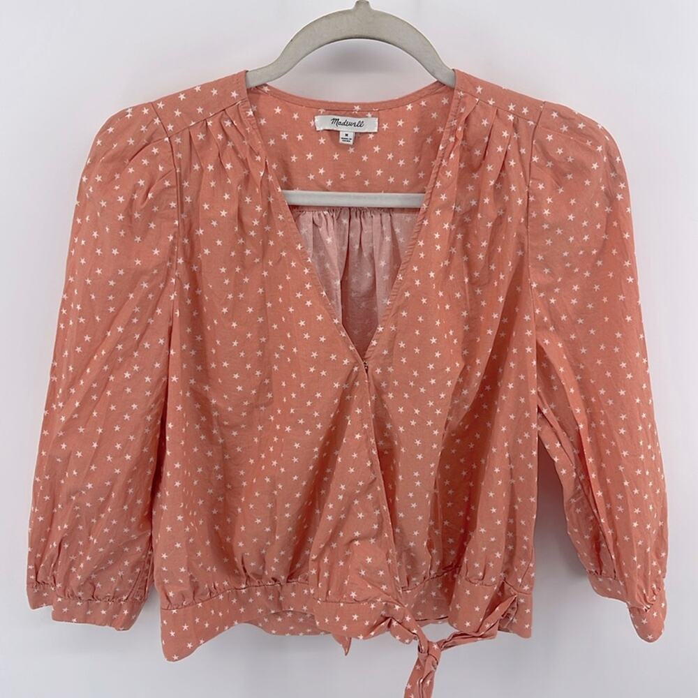 Madewell Star Scatter 100% cotton star print long sleeve wrap top sz M